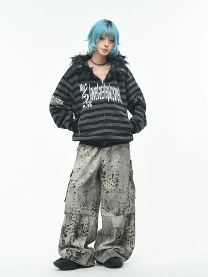 'RiotVibe' Rebellious Streetwear Striped Hoodie