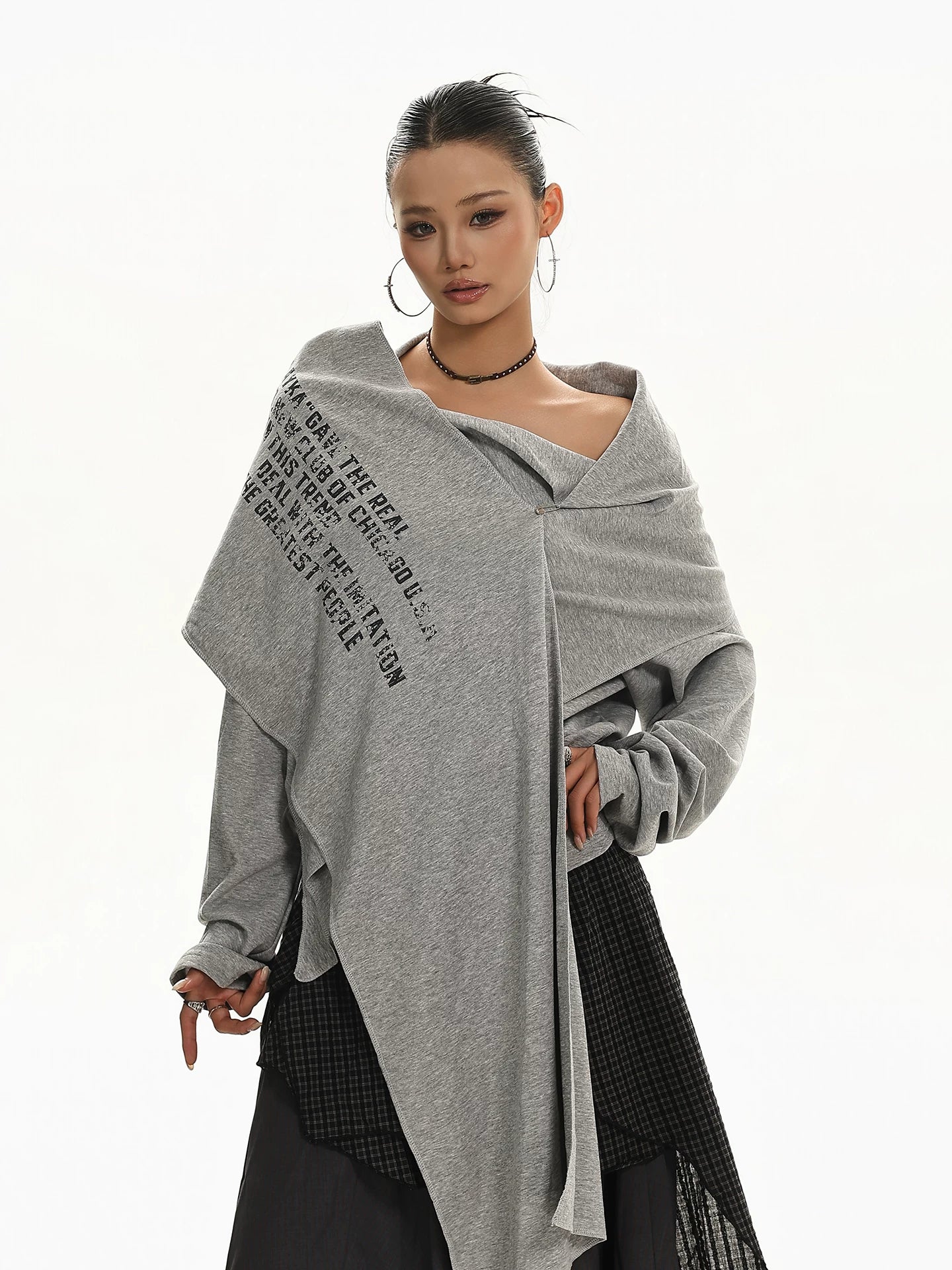 'RetroShift' Vintage Letter Print Irregular Hem Top