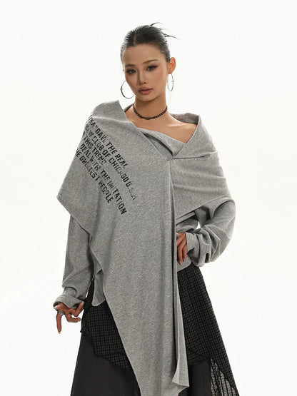 'RetroShift' Vintage Letter Print Irregular Hem Top