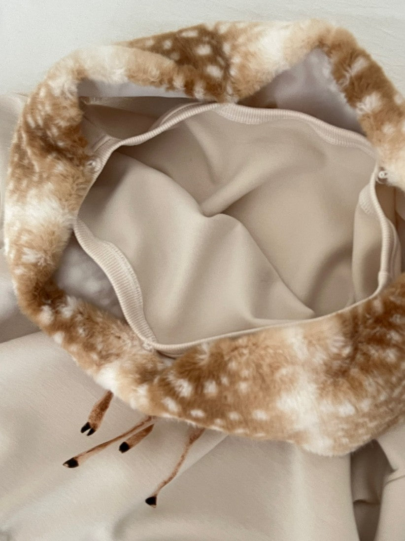 'Fawn Dreams' Cozy Deer Off-shoulder Removable Fluffy Collar Hoodie AlielNosirrah
