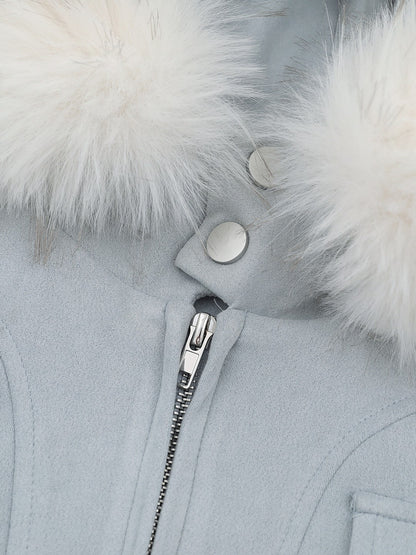 'Frosted Vixen' Double Zippers Faux Fur Collar Cropped Jacket (Copy) AlielNosirrah