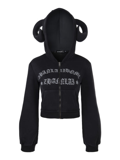 ’Wild Horned' Demon Horn Cropped Hoodie + Wide-Leg Pants Set AlielNosirrah