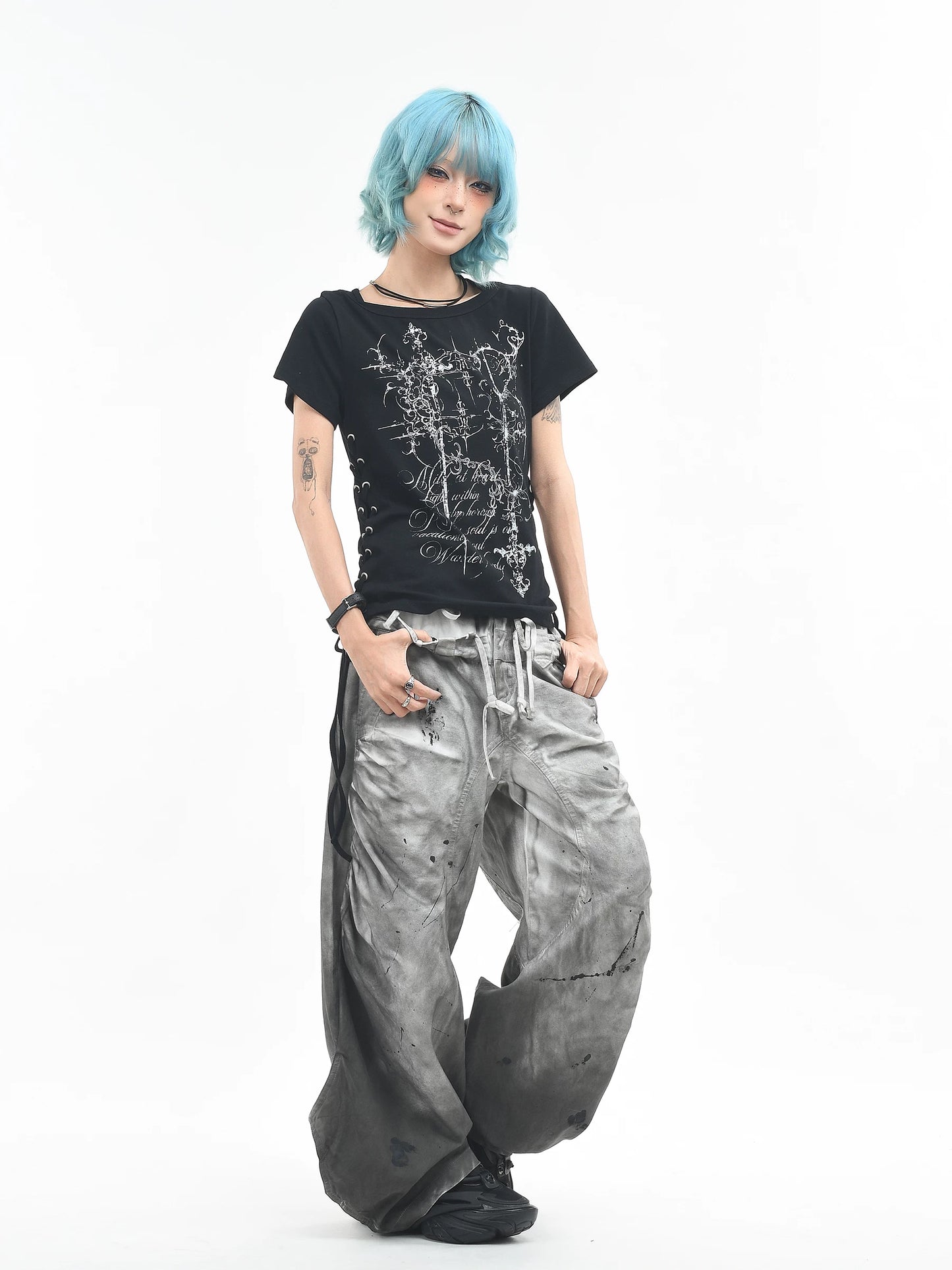 'AltTag' Light Alt Style Graffiti Tie Strap Short Sleeve T-Shirt