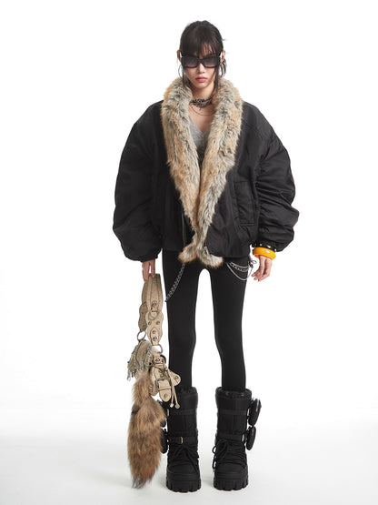 'Nightfall' Fur-Lined Black Aviator Puffer Jacket AlielNosirrah