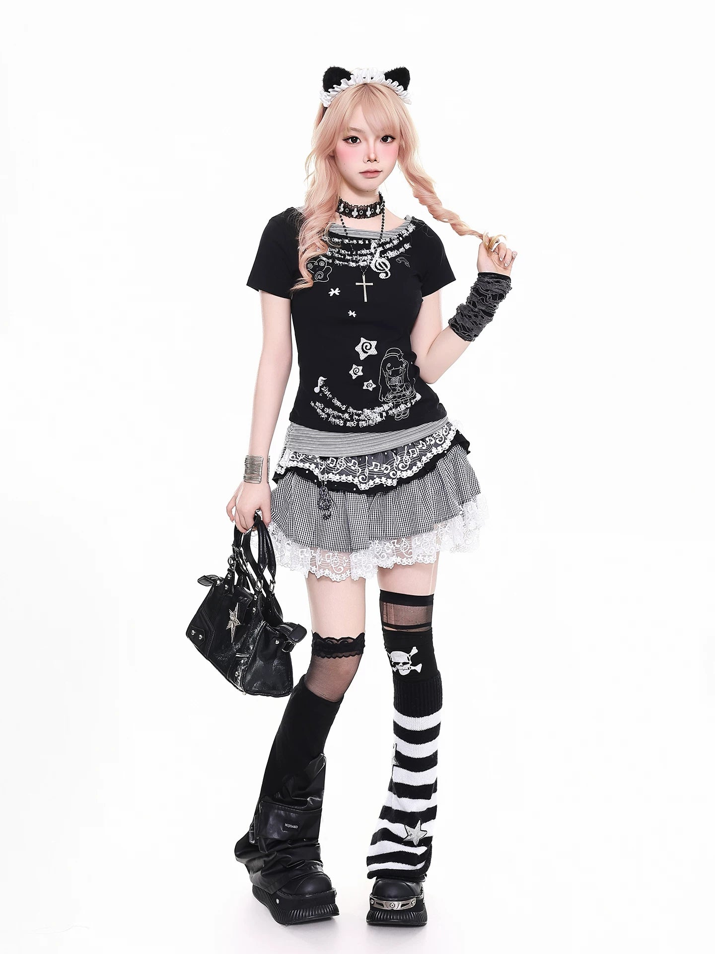 'Melody Keys' Y2K Plaid Lace Patchwork Puff Cake Skirt (Copy) AlielNosirrah
