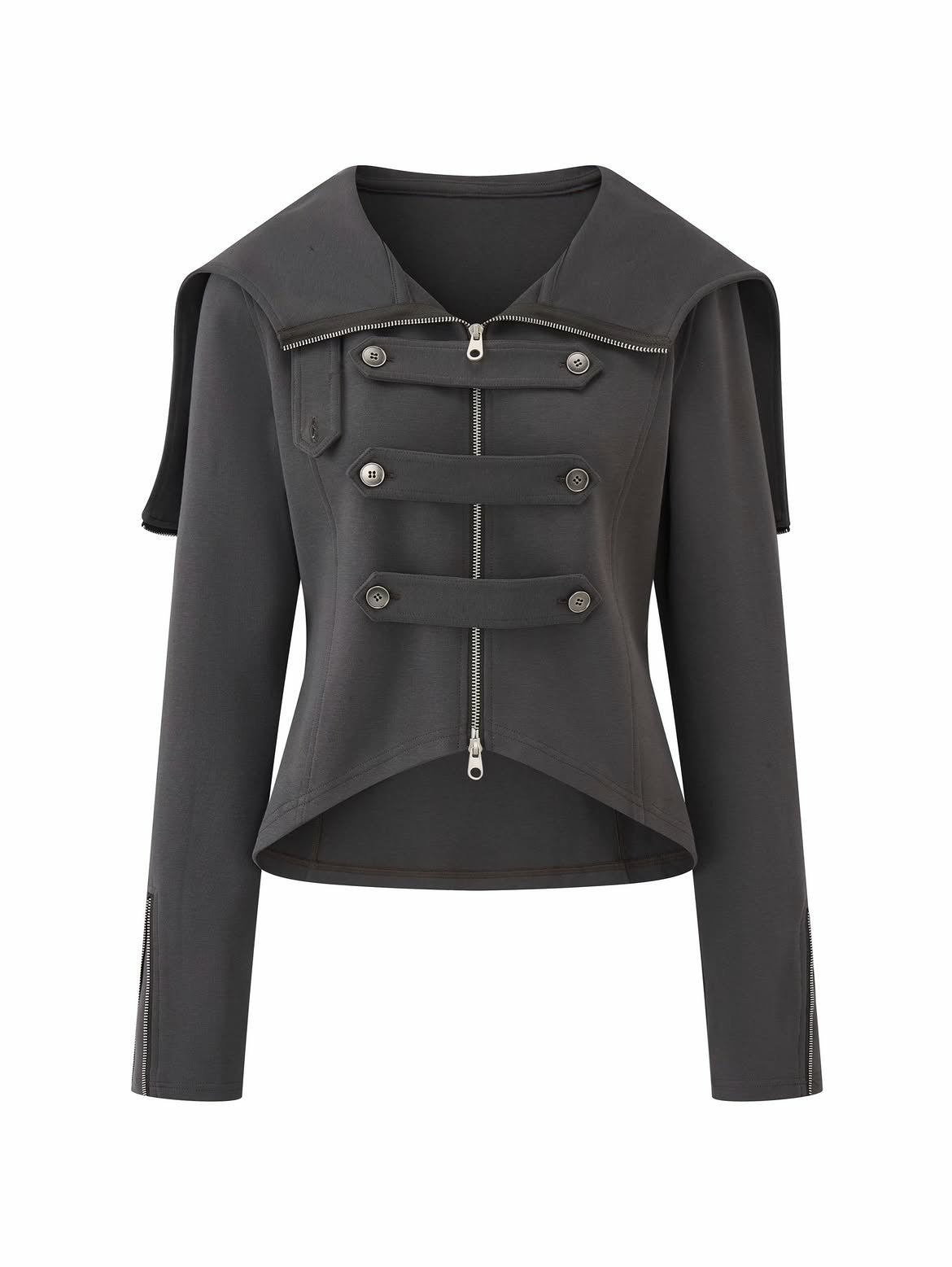 'Dark Crest' Shawl Hoodie Cuff Side Zipper Design
