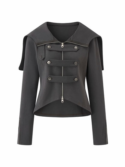 'Dark Crest' Shawl Hoodie Cuff Side Zipper Design