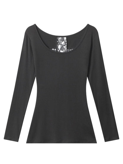 ’Lace Cross' Hot Girl Sexy Autumn Layering Tee Cross Back Lace Slim-Fit Long Sleeve Top AlielNosirrah