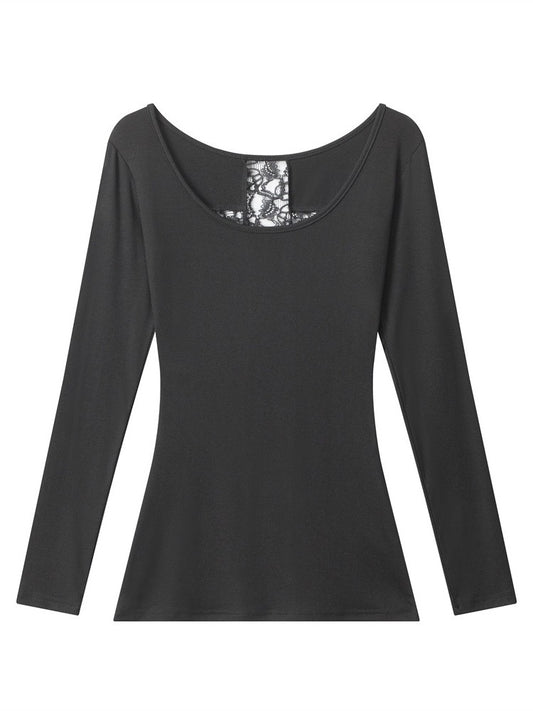 ’Lace Cross' Hot Girl Sexy Autumn Layering Tee Cross Back Lace Slim-Fit Long Sleeve Top AlielNosirrah