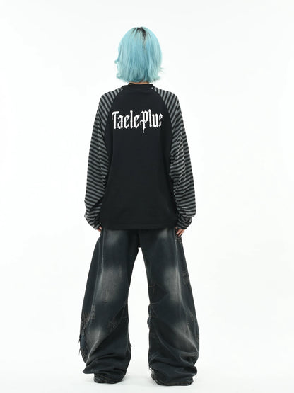 'GothWave' Gothic Striped Color Block Long Sleeve T-Shirt