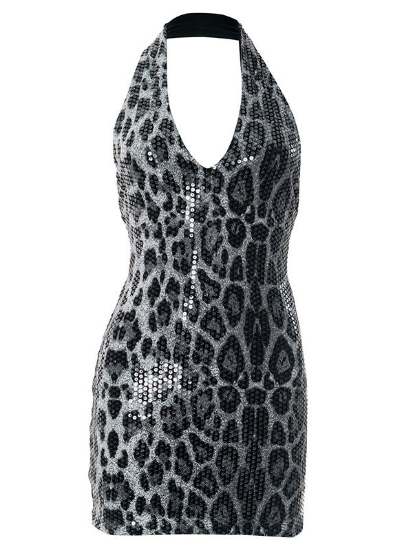 'Wild Spark' Sexy Leopard Sequin Halter Dress AlielNosirrah