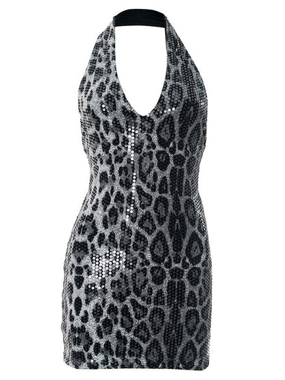 'Wild Spark' Sexy Leopard Sequin Halter Dress AlielNosirrah