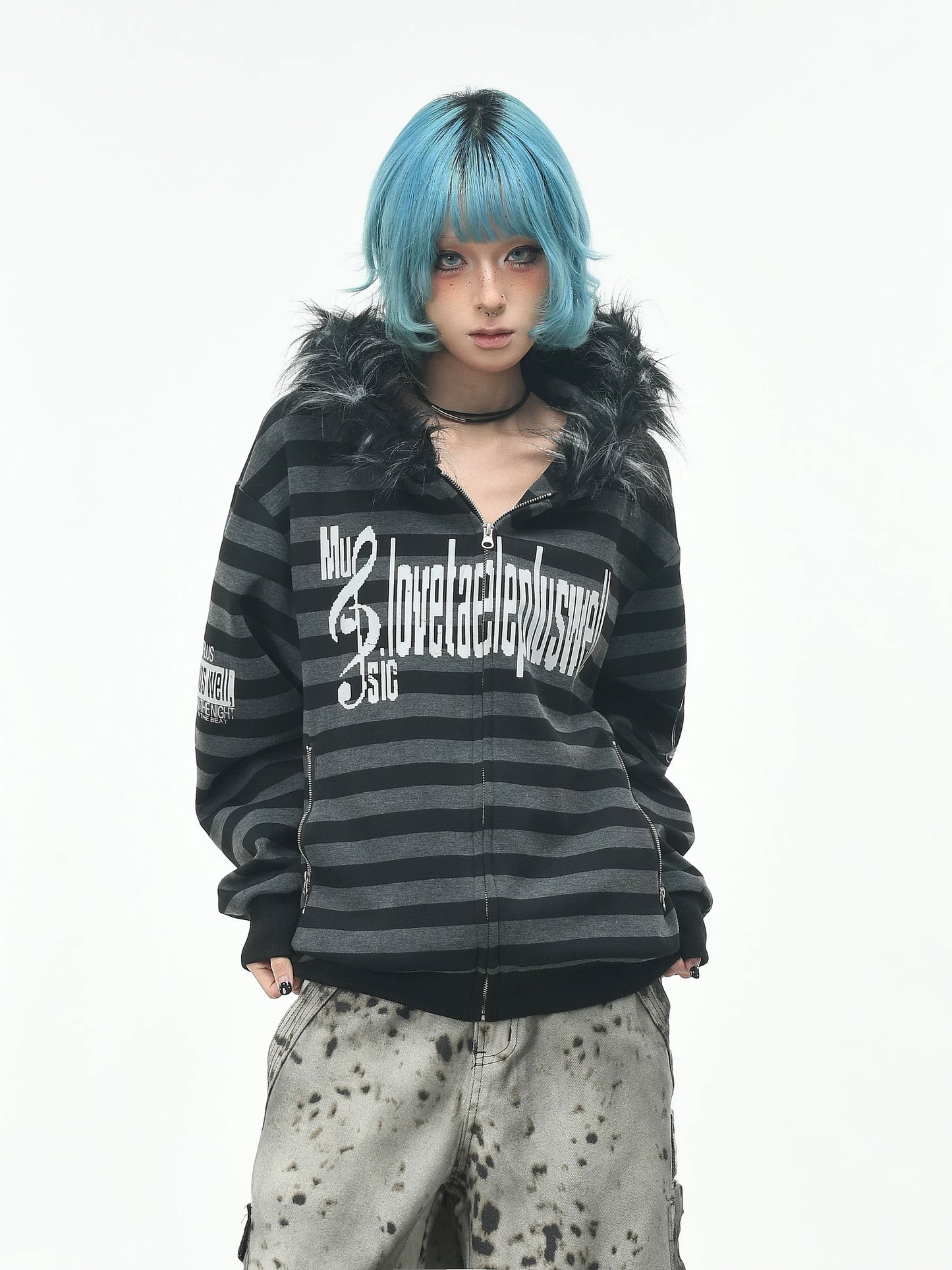 'RiotVibe' Rebellious Streetwear Striped Hoodie