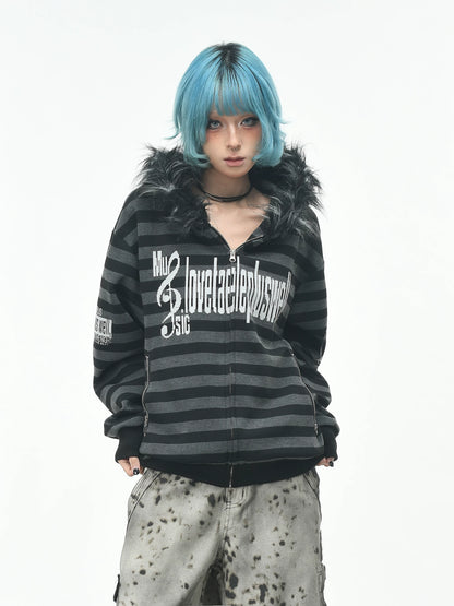 'RiotVibe' Rebellious Streetwear Striped Hoodie