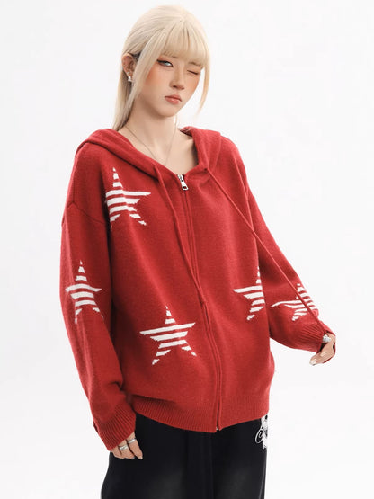 'Astro Bunny' Star Hooded Bunny-Ear Zip-Up Knit Cardigan AlielNosirrah