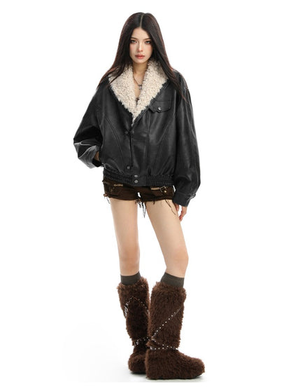 'Velvet Dawn' Shearling-Lined Faux Leather Jacket AlielNosirrah