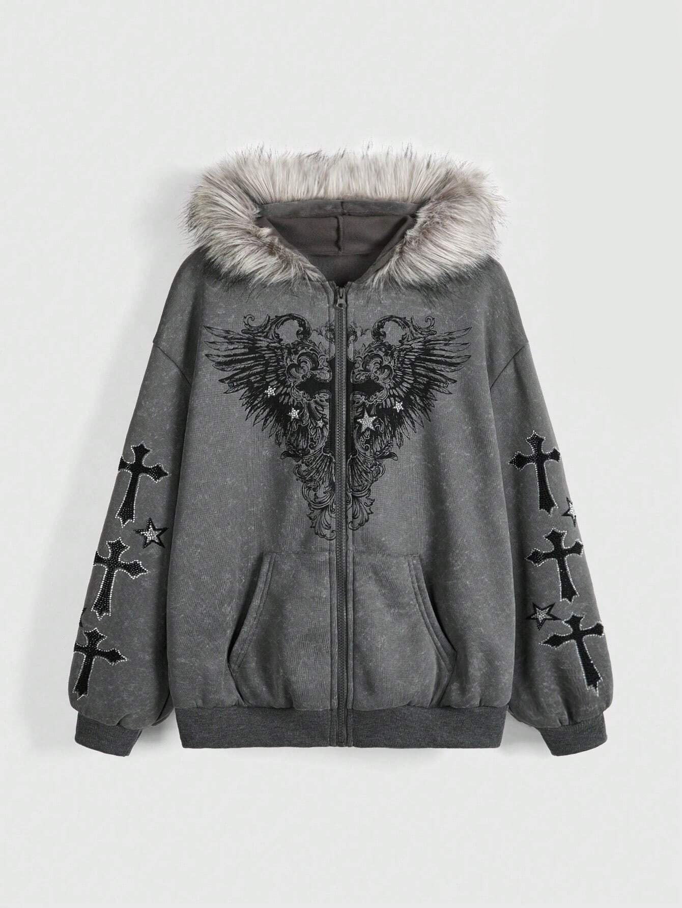 'Snow Angel' Detachable Fur Collar Leopard Print Zip-Up Hoodie (Copy) AlielNosirrah