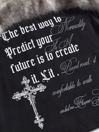 'Nostalgia Fluffy' Y2K Vintage Letter Print Fleece Halter Cami Top