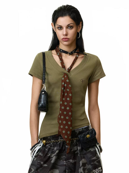 'Old Cinema' Vintage Polka Dot Scarf Asymmetrical T-Shirt (Copy) AlielNosirrah