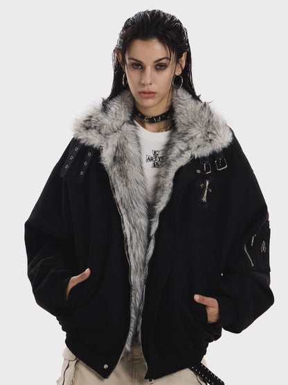 'Frosted Faith' Cross Print Fleece-Lined Thick Jacket AlielNosirrah