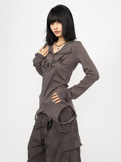 ’Sweet Venom' Retro Hot Girl V-Neck Loose & Flattering Long Sleeve Lightweight Blouse AlielNosirrah