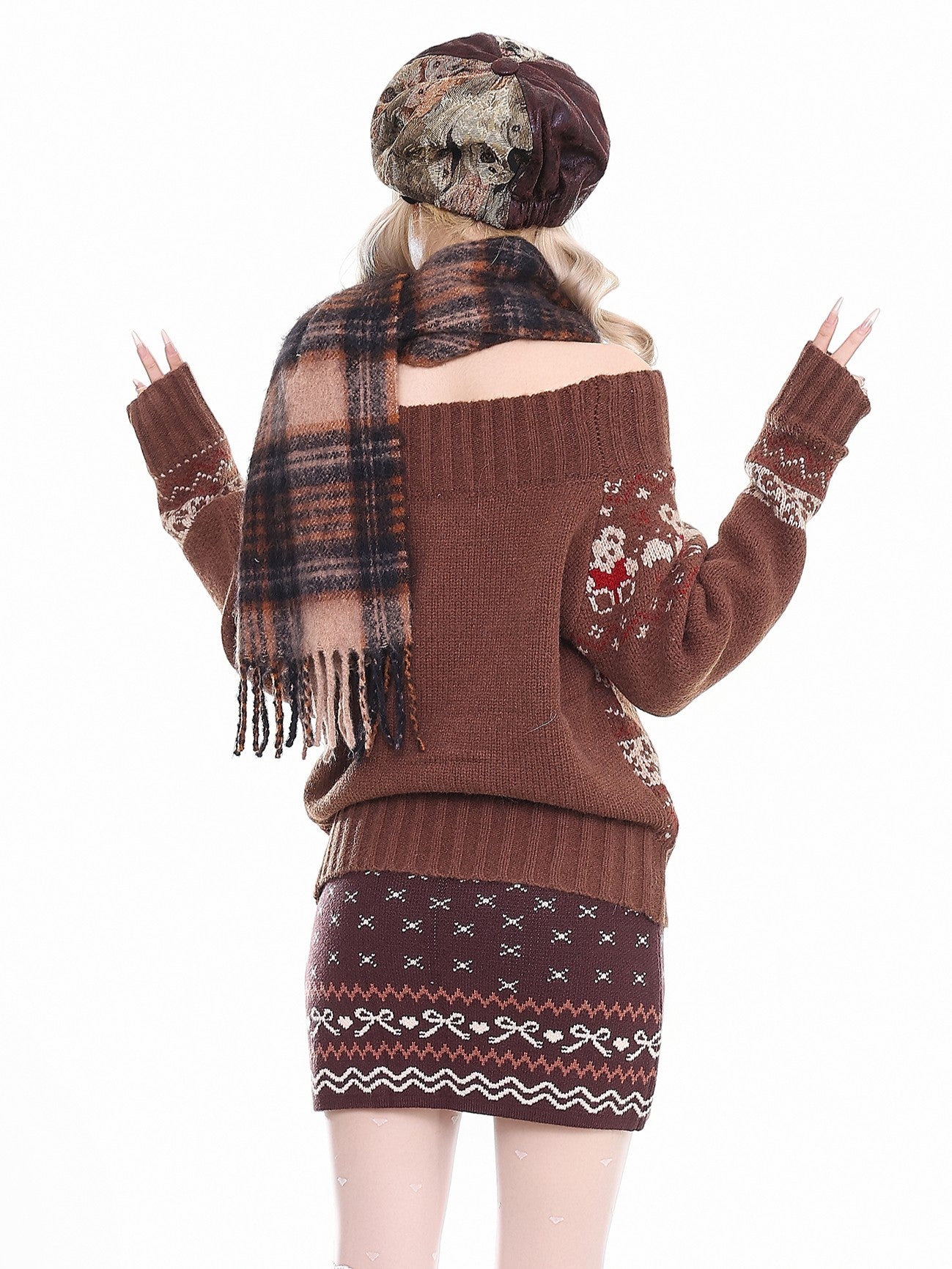 'Winter Wishes‘ Off-Shoulder Fair Isle Christmas Knit Sweater AlielNosirrah