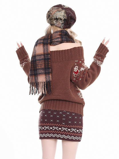 'Winter Wishes‘ Off-Shoulder Fair Isle Christmas Knit Sweater AlielNosirrah