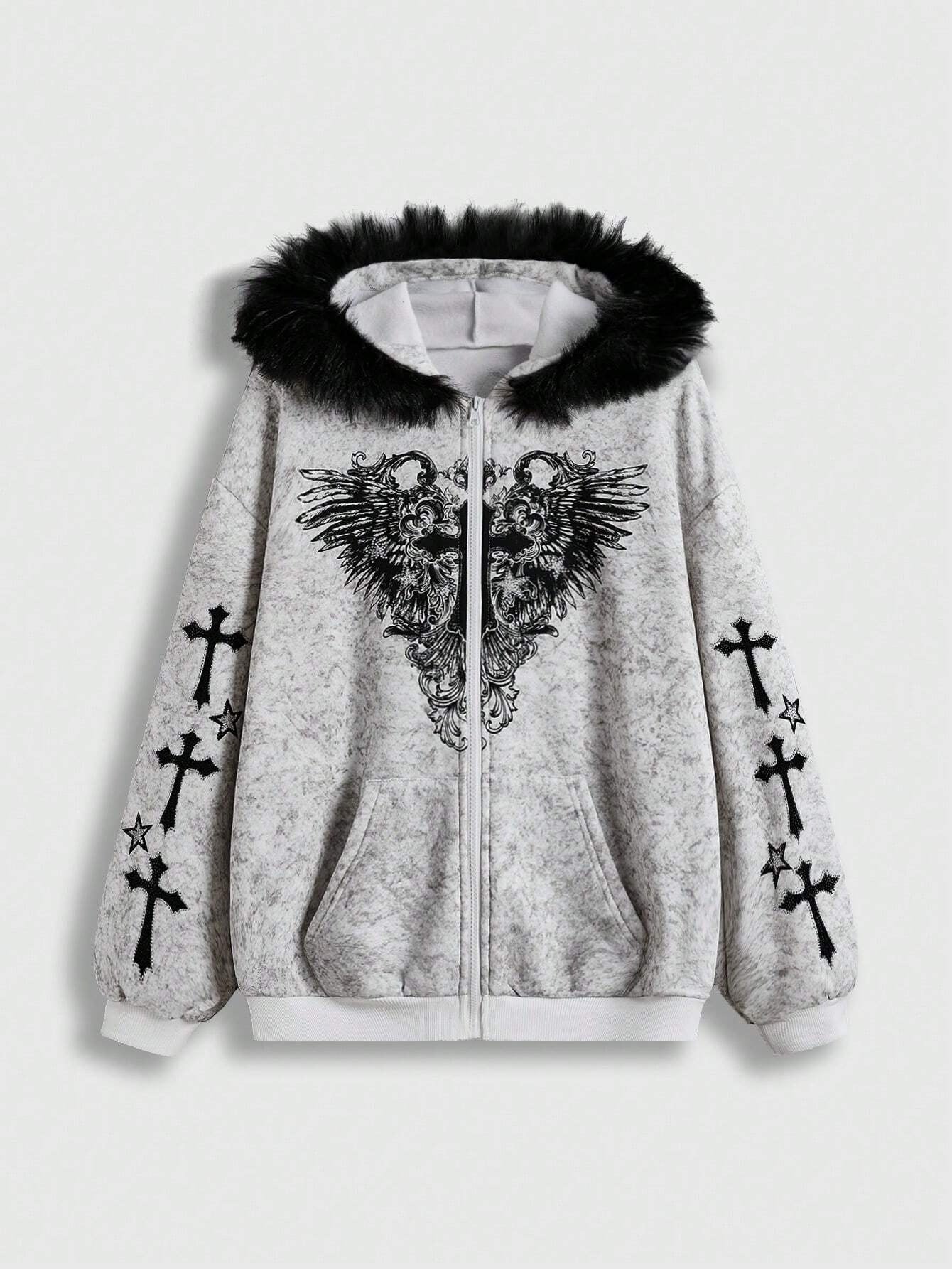 'Snow Angel' Detachable Fur Collar Leopard Print Zip-Up Hoodie (Copy) AlielNosirrah