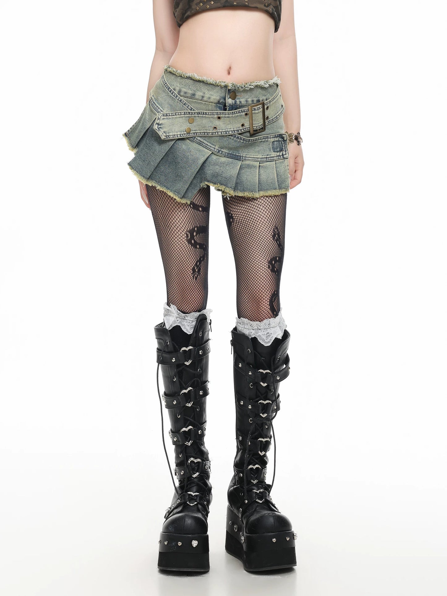'Fadewave' Asymmetrical Washed Denim Mini Skirt