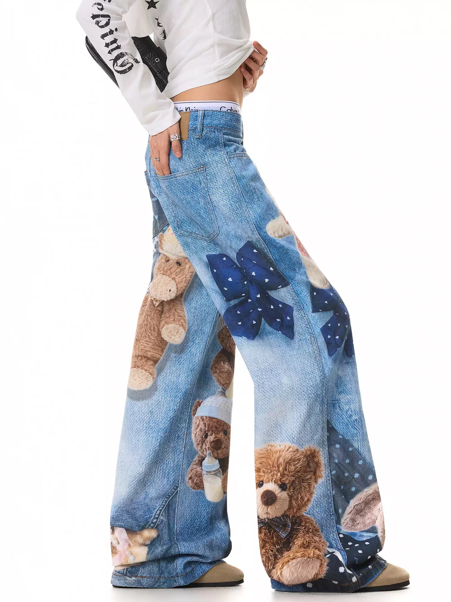 'Fuzzy Friends' Streetstyle Oversized Cute Animals Print Straight-Leg Jeans (Copy) AlielNosirrah