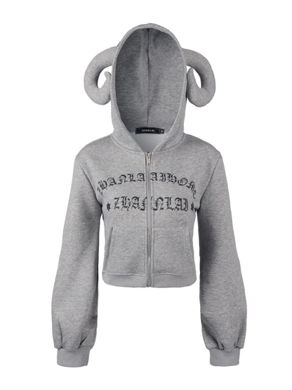 ’Wild Horned' Demon Horn Cropped Hoodie + Wide-Leg Pants Set AlielNosirrah