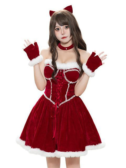 'Velour Charm' Red Velvet Christmas Strapless Bow Party Dress (Copy) AlielNosirrah