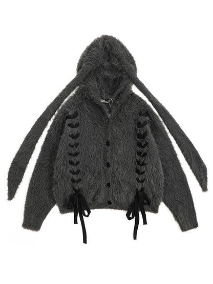 'Moon Bunny' Faux Fur Rabbit Ear Hoodie Cardigan AlielNosirrah