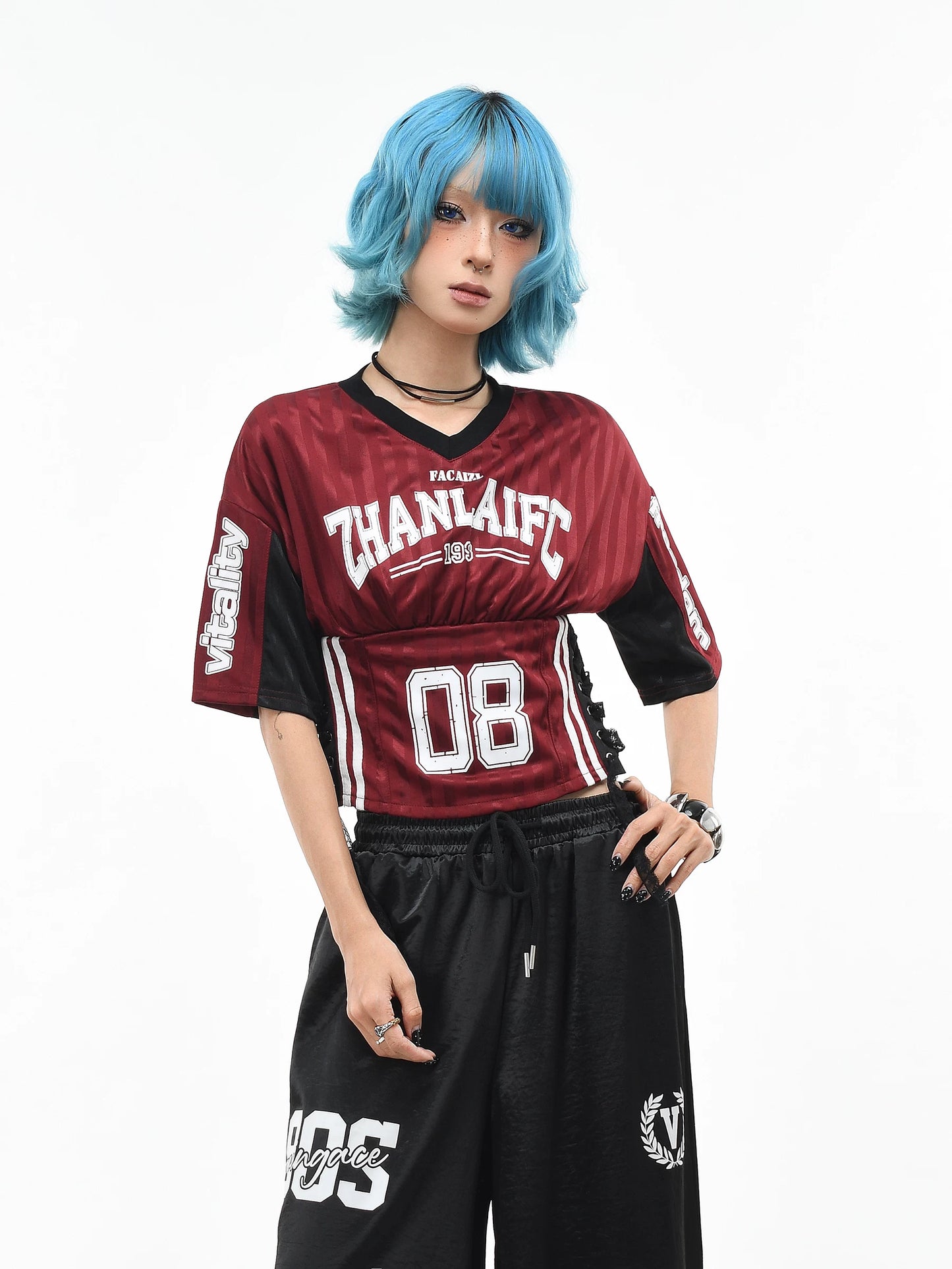 'Kickoff' Y2K V-Neck Cropped Football Jersey Top