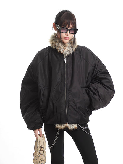'Nightfall' Fur-Lined Black Aviator Puffer Jacket AlielNosirrah