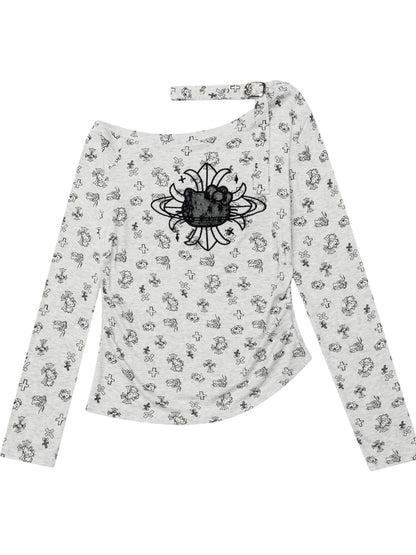 'Meow Babe' Y2K Off-Shoulder Embroidered Long Sleeve Tee (Copy) AlielNosirrah