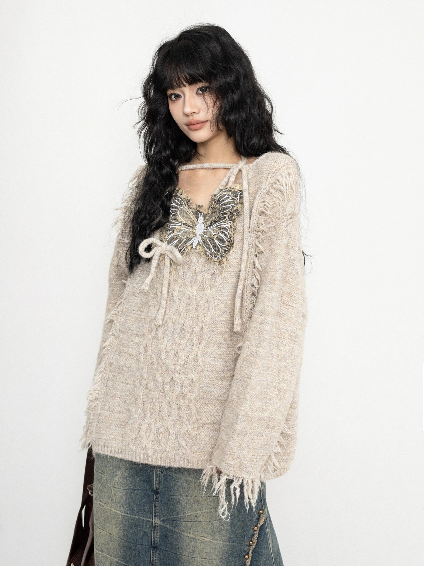 'Flutter Dreams' Retro Tassel-Tie Butterfly Sweater AlielNosirrah