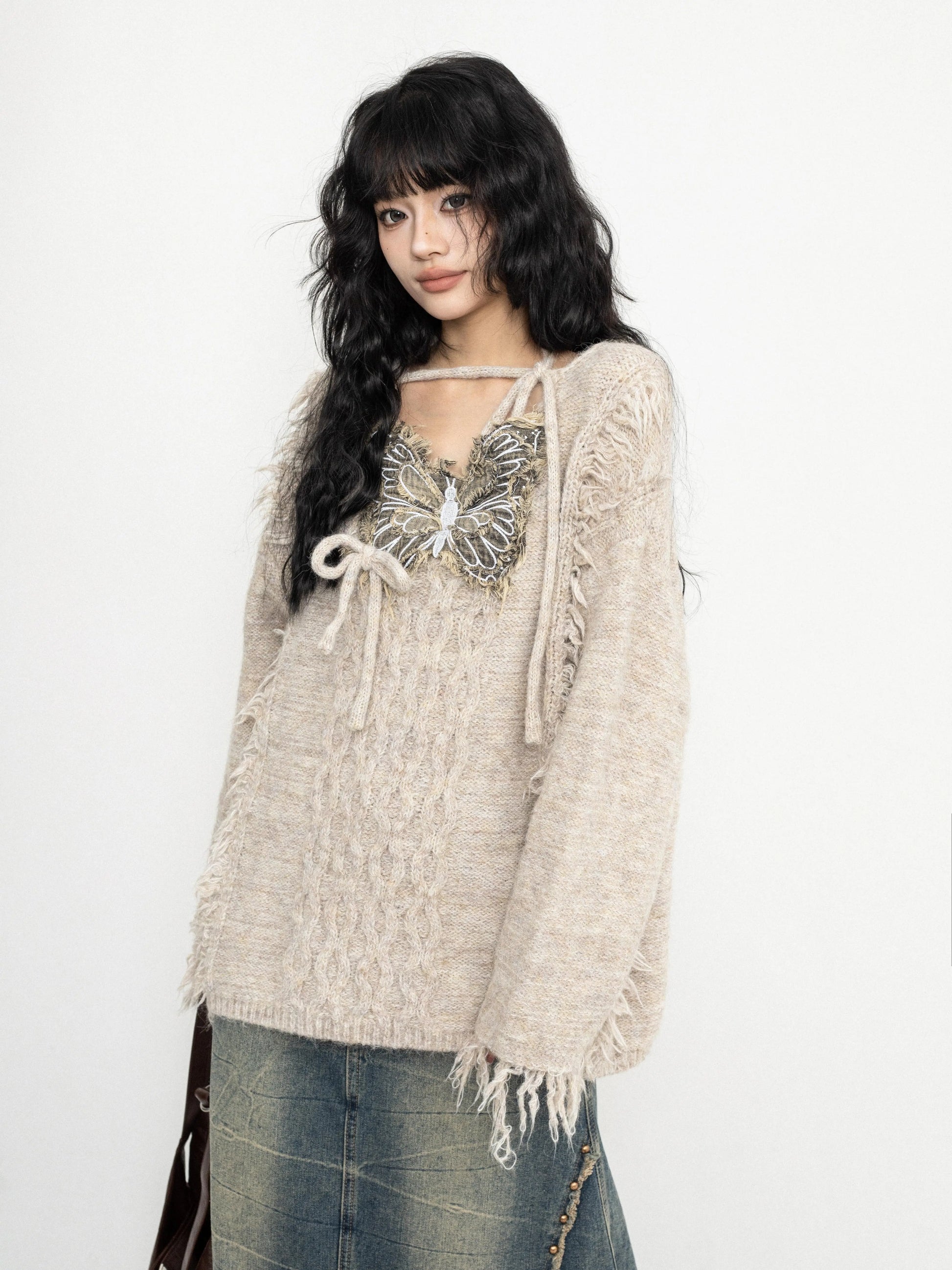 'Flutter Dreams' Retro Tassel-Tie Butterfly Sweater AlielNosirrah