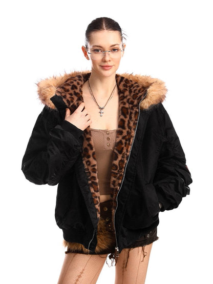 'Urban Jungle' Detachable Faux-Fur Collar Leopard Hooded (Copy) AlielNosirrah