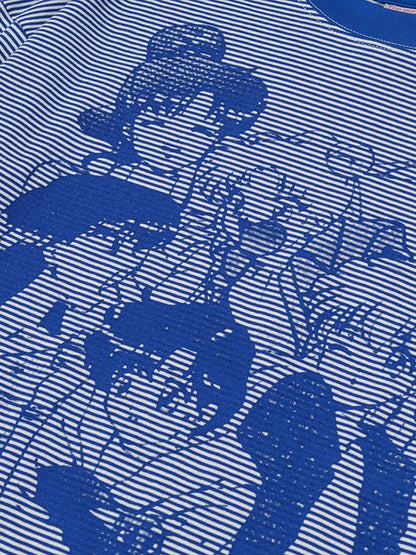 'Cartoon Otaku' Vintage Anime Character Printed Striped Long-Sleeve Top AlielNosirrah