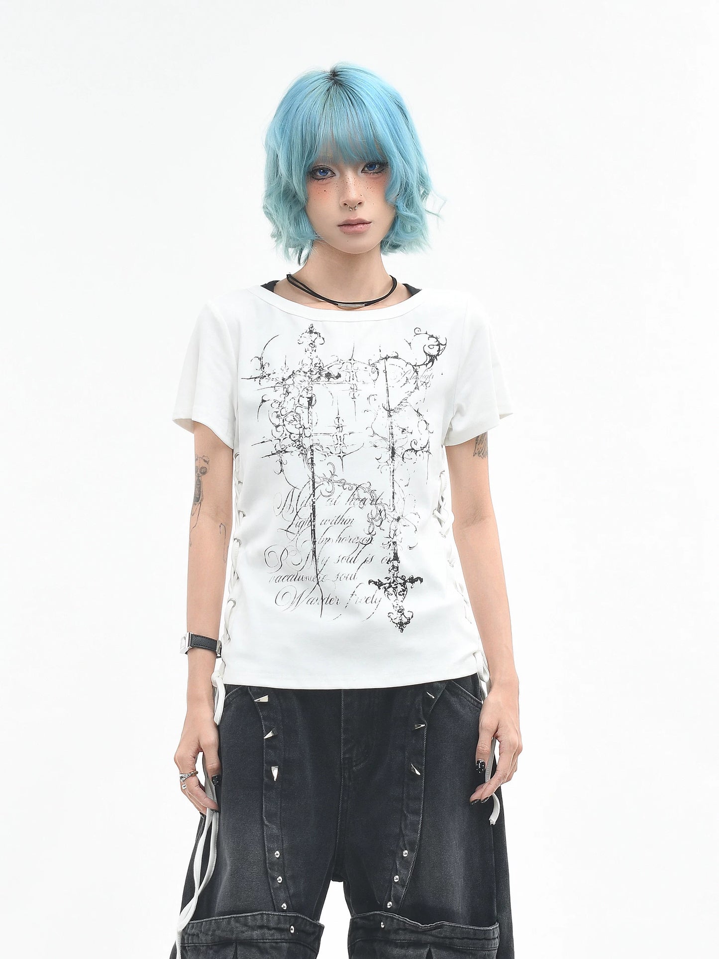 'AltTag' Light Alt Style Graffiti Tie Strap Short Sleeve T-Shirt