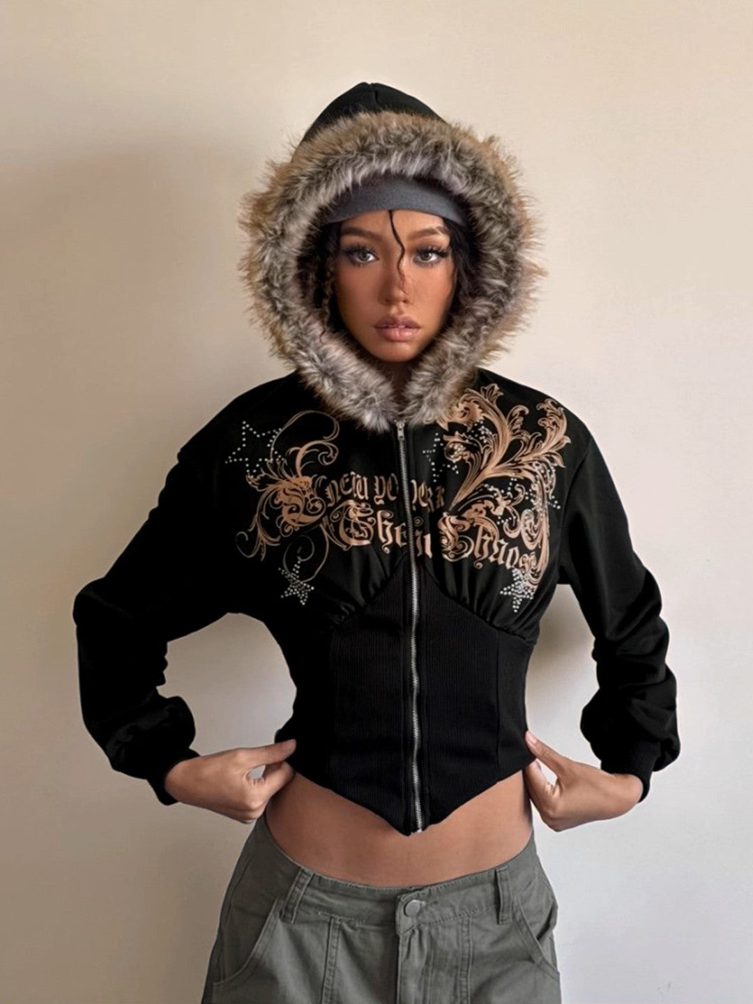 ’Blackout Statement' Black Vintage Rhinestone Hoodie Jacket (Copy) AlielNosirrah