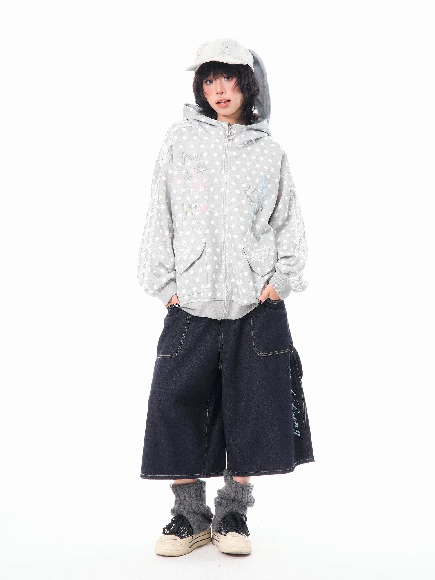 'Kitty Star' Allover Cat Star Pattern Hoodie AlielNosirrah