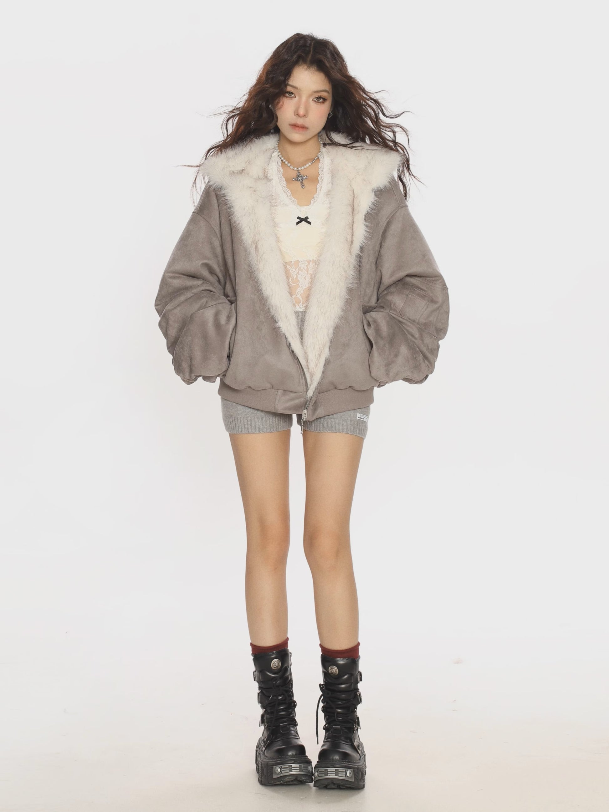 'Vandal Duo' Double-Sided Suede and Vegan Fur Jacket AlielNosirrah