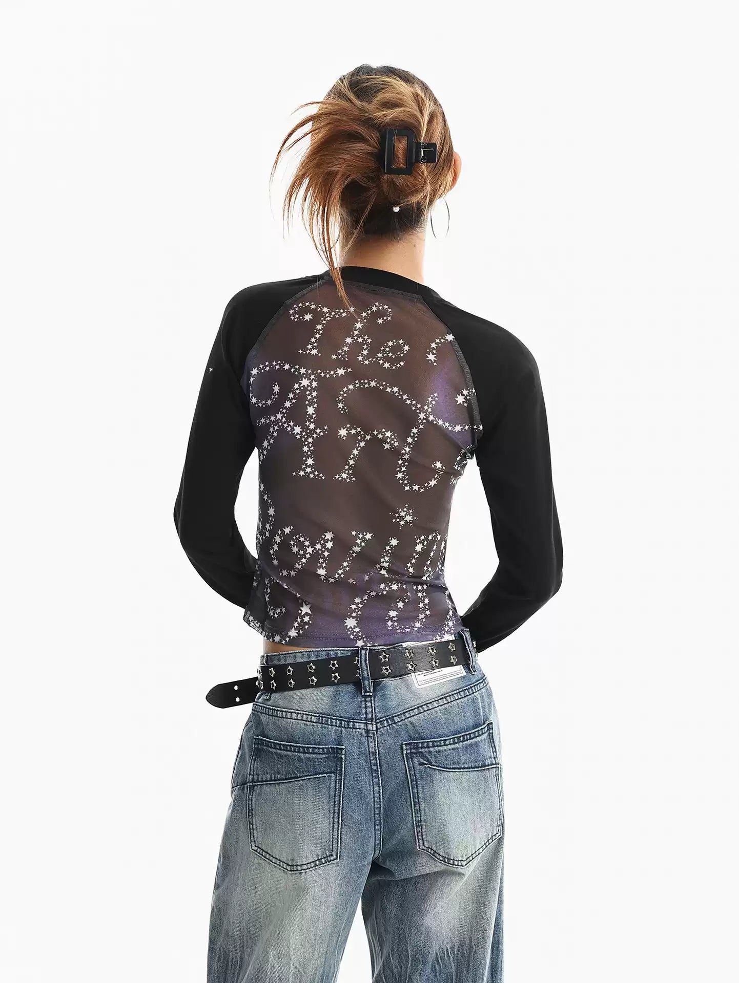 'Dreaming' Vintage Print Mesh Patchwork Long Sleeve Top AlielNosirrah