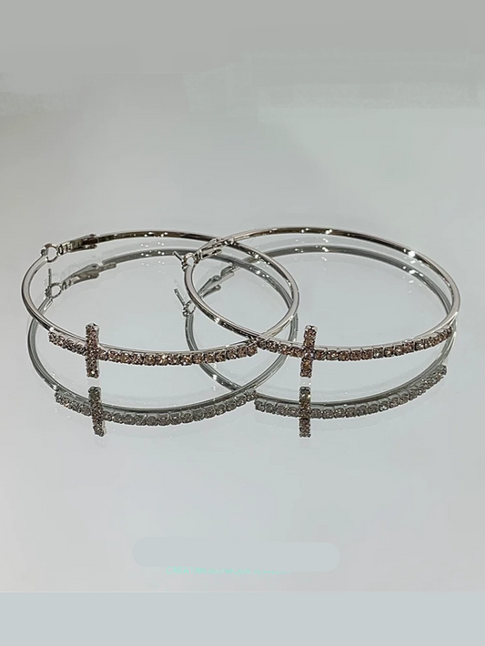 'Cold Moon' Rhinestone Cross Hoop Earrings AlielNosirrah