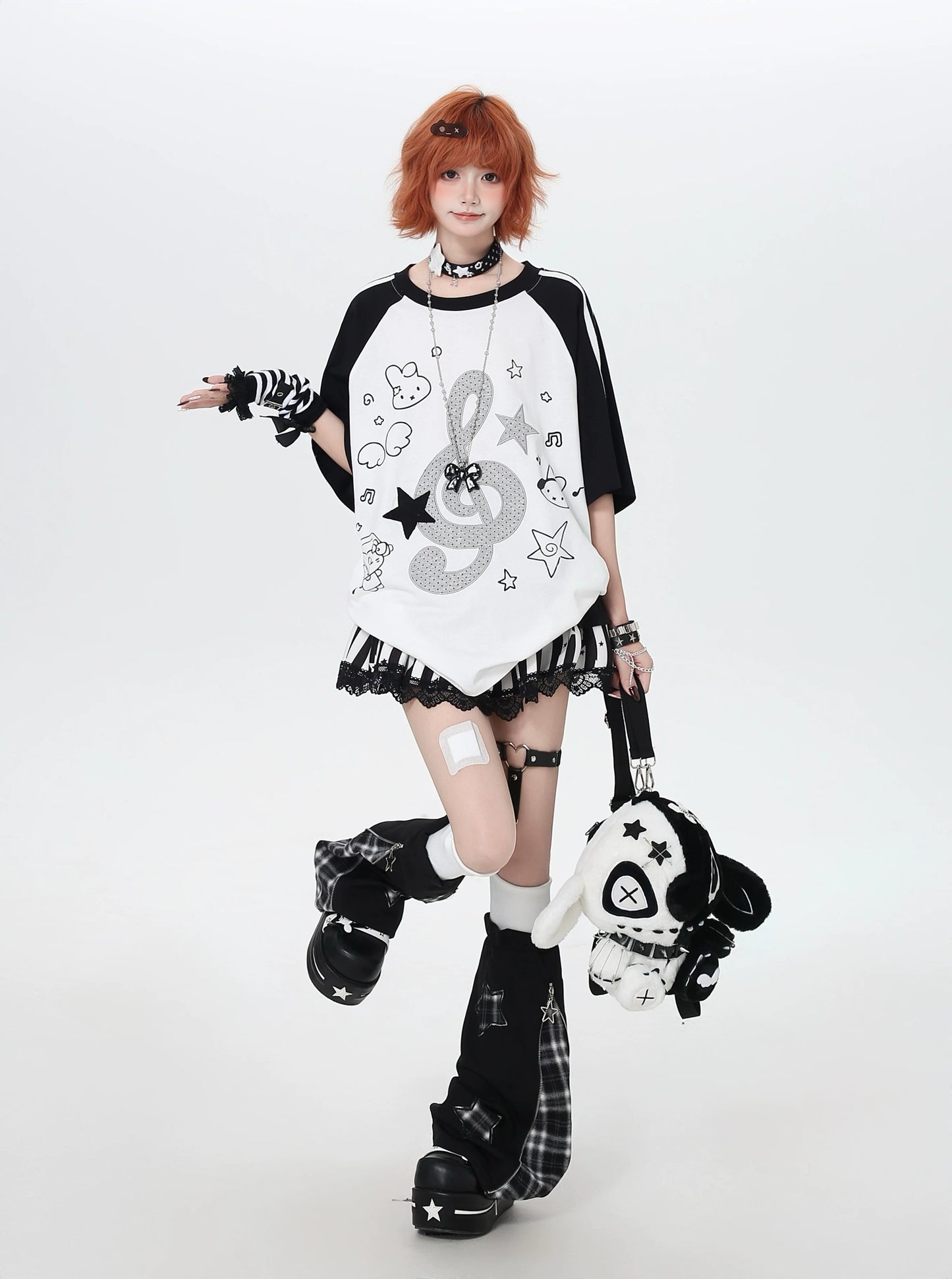 'Bubble Note' Y2K Embroidered Music Note Loose T-Shirt (Copy) AlielNosirrah