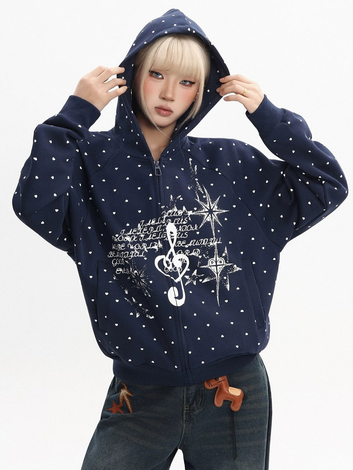 'Dot Revival' Vintage Polka Dot Hooded Sweatshirt Jacket AlielNosirrah