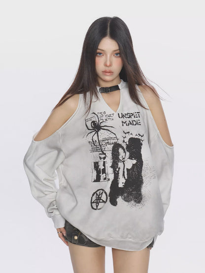 ’Hot Web' Spider Graffiti Off-Shoulder Sweatshirt AlielNosirrah