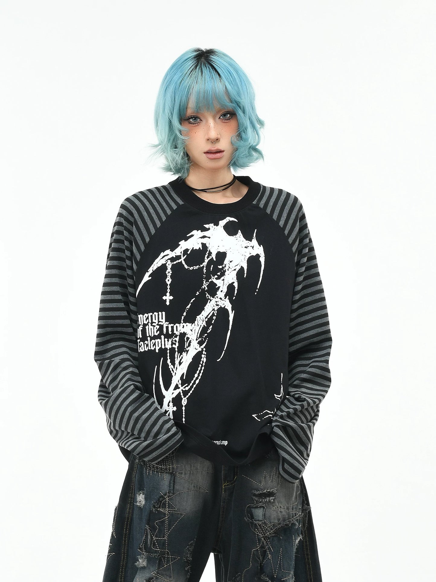 'GothWave' Gothic Striped Color Block Long Sleeve T-Shirt